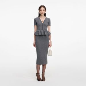 Self portrait GREY PEPLUM KNIT MIDI DRESS $650 NWT